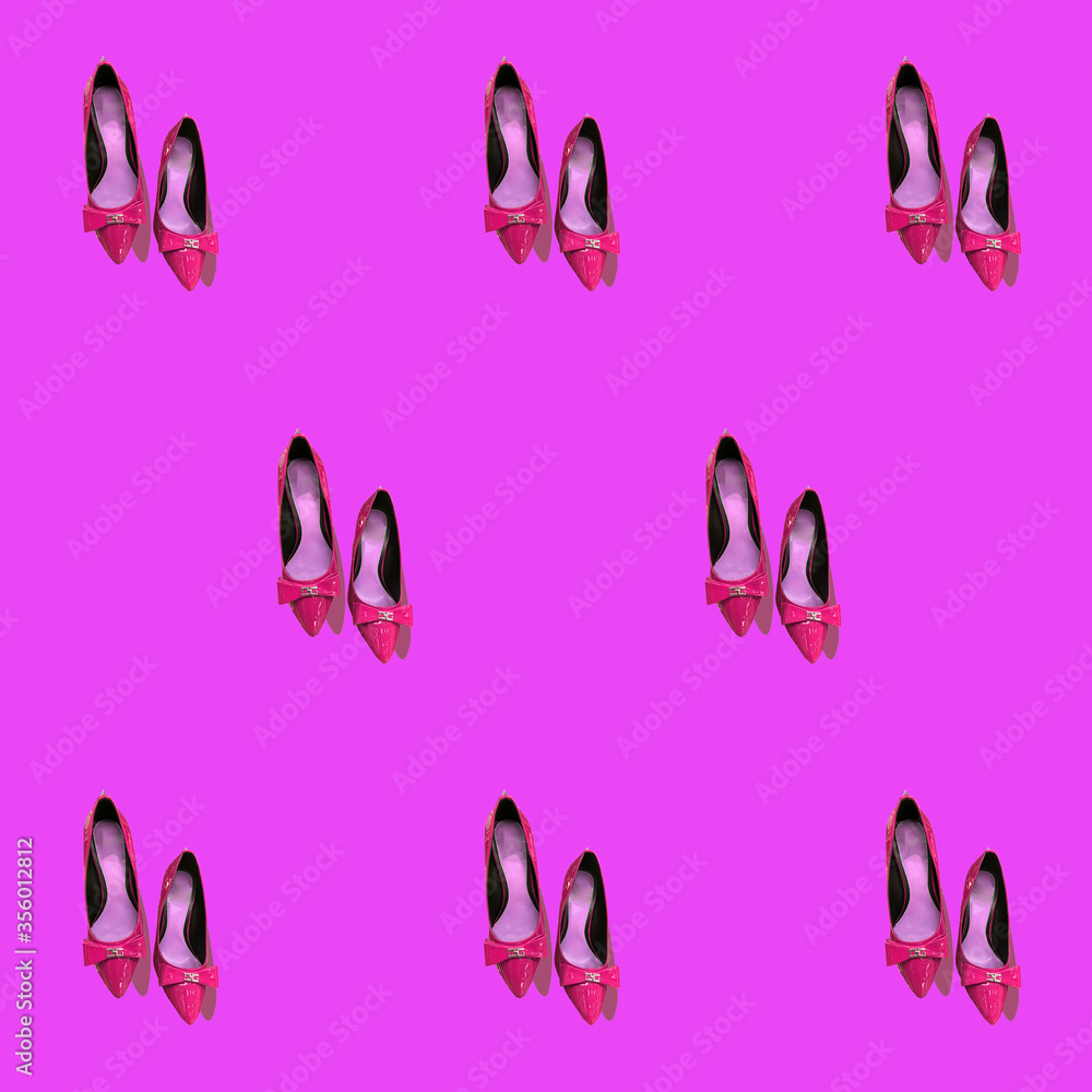 trend pattern pink shoes on a purple background, phot trend pattern pink shoes on a purple background, phot