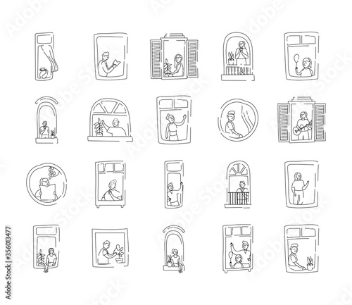 bundle of quarantine activities in apartments windows scenes