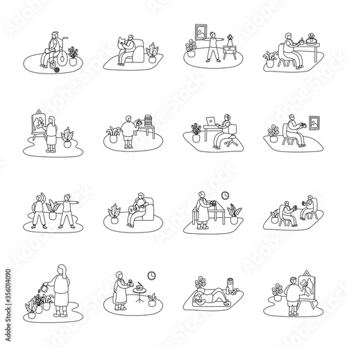 eldery people practicing activities in home scenes