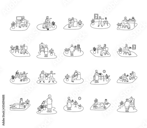 eldery people practicing activities in home scenes