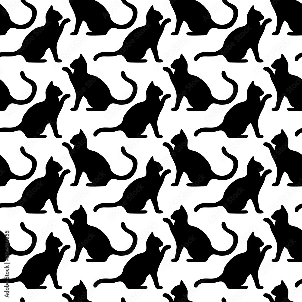 Seamless pattern with cute kittens. Creative childish texture. Vector black and white Illustration. Seamless pattern with cute kittens. Creative childish texture. Vector black and white Illustration.
