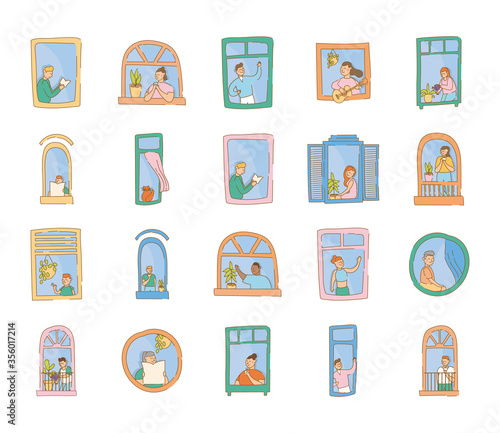 bundle of quarantine activities in apartments windows scenes