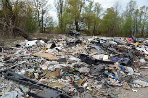 Spring landscape.Ecology of Ukraine. Nature near Ukrainian capital. Environmental contamination. Illegal junk dump. . Kiev,Ukraine