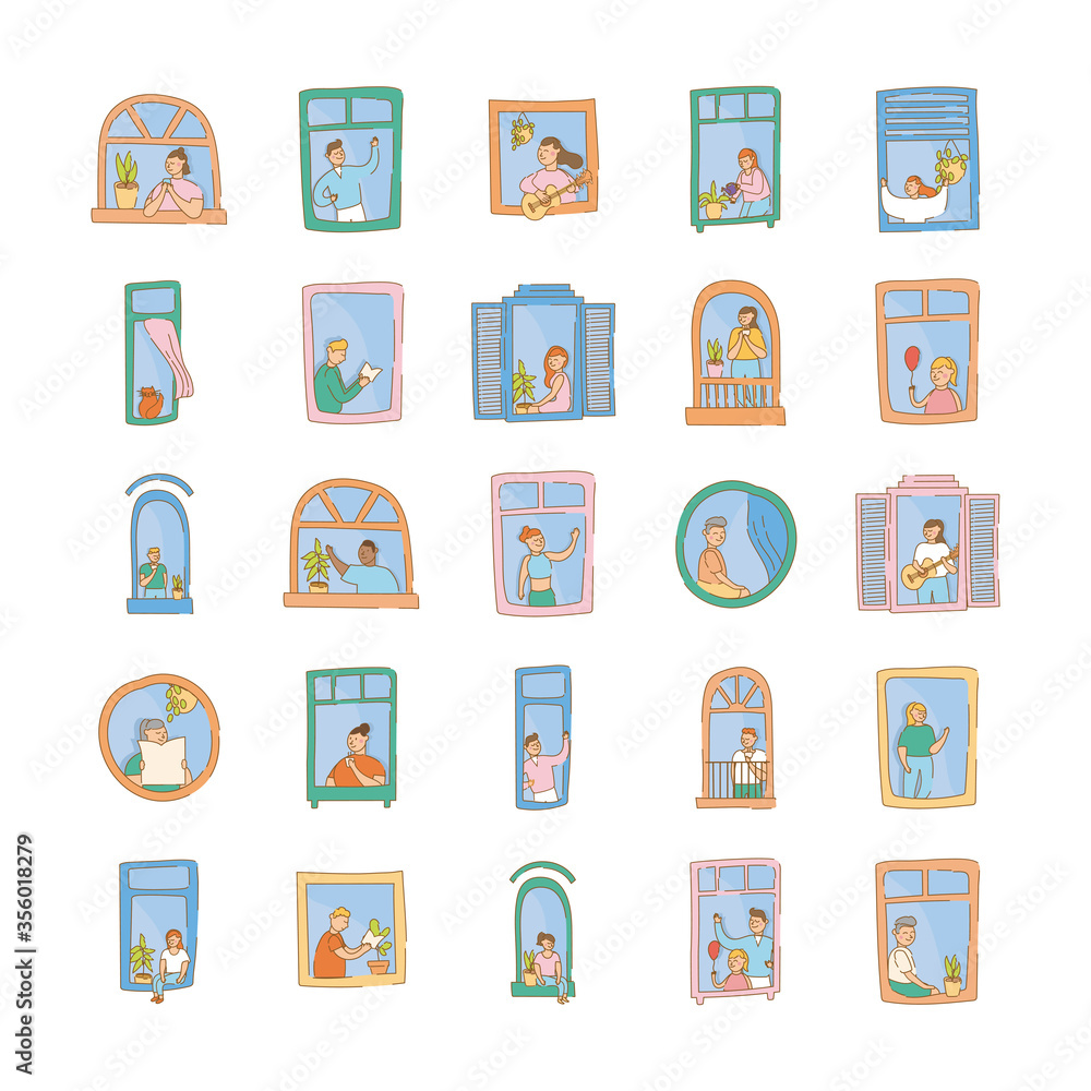 bundle of quarantine activities in apartments windows scenes bundle of quarantine activities in apartments windows scenes