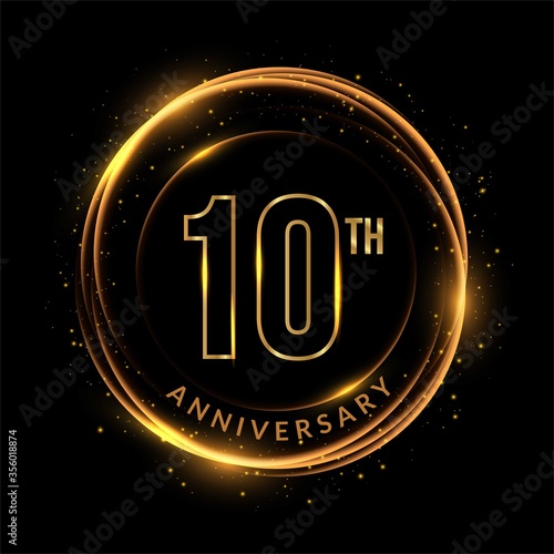 10 Years gold with glowing circle anniversary logo themes