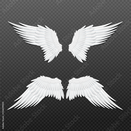 White angel or bird wings templates set, realistic vector illustration isolated.
