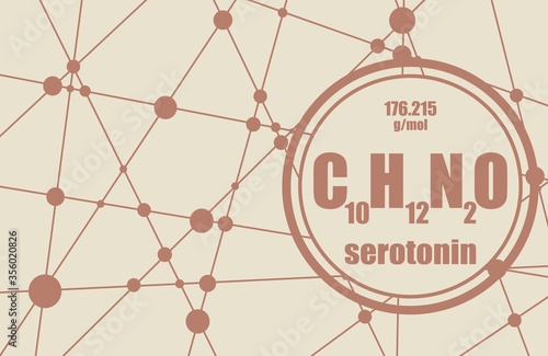 Chemical formula of hormone serotonin. Infographics illustration.