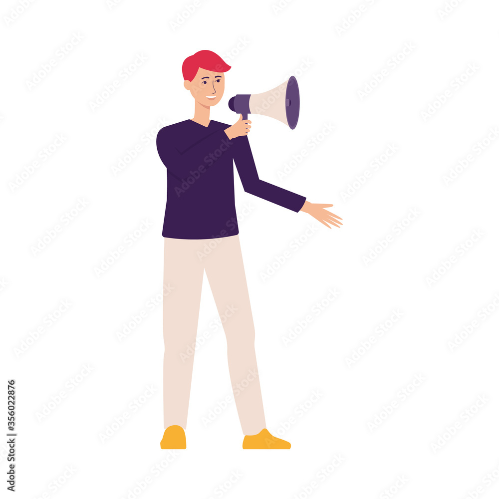 Refer a friend concept the man with megaphone flat vector illustration isolated. Refer a friend concept the man with megaphone flat vector illustration isolated.