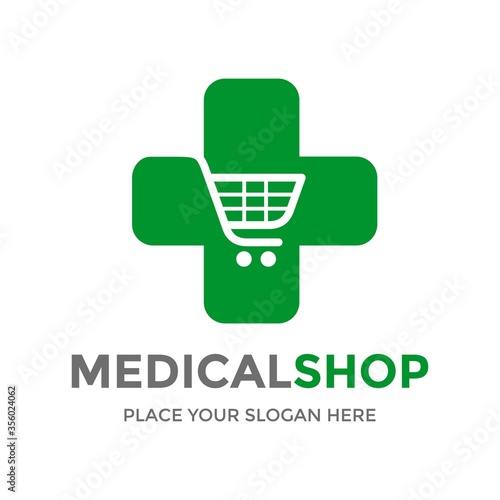 Medical shop vector logo template. This design use stethoscope symbol. Suitable for bag and health business.