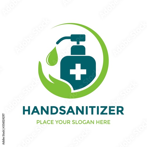Hand sanitizer vector logo template. This design use cross and bottle symbol. Suitable for cleanser.