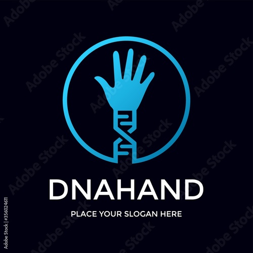 Hand DNA vector logo template. This design use chromosome symbol. Suitable for medical.
