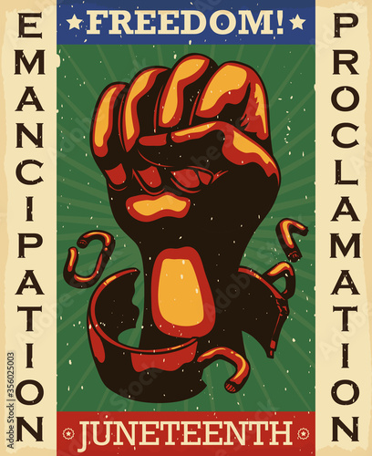 Retro Design with Fist Breaking Chains Promoting Freedom Day, Vector Illustration