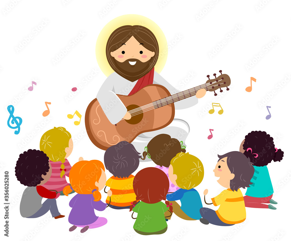 Stickman Kids Jesus Play Guitar Music Illustration Stock Vector Adobe