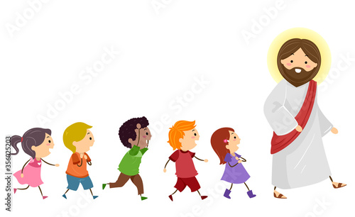 Stickman Kids Follow Jesus Walk Right Illustration © BNP Design Studio