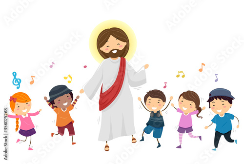 Stickman Kids Jesus Dance Music Illustration