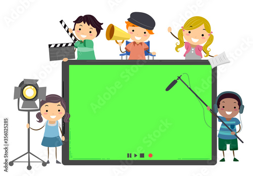 Stickman Kids Media Production Tab Illustration