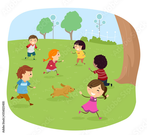 Stickman Kids Play Tag Illu...