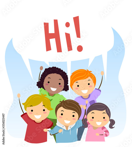 Stickman Kids Social Skills Say Hi Illustration