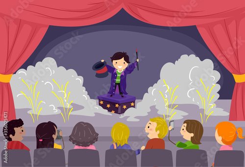 Stickman Kids Stage Magic Performance Illustration