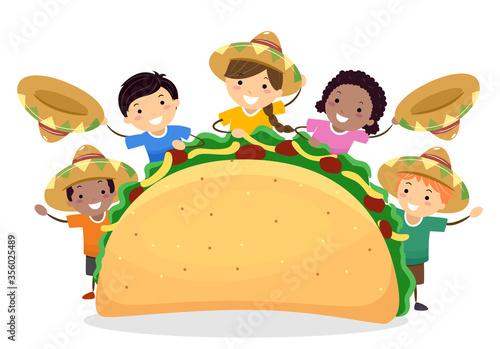 Stickman Kids Taco Day Mexican Hats Illustration