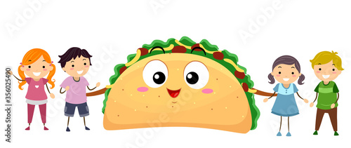 Stickman Kids Taco Day Taco Mascot Illustration