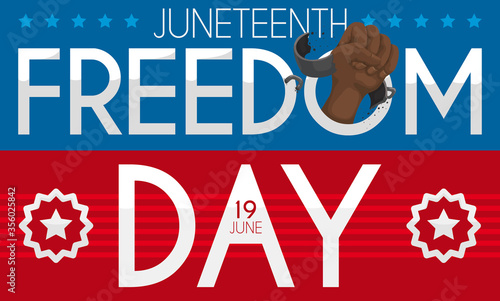 Juneteenth Symbols, Fist and Greeting to Commemorate Freedom Day, Vector Illustration