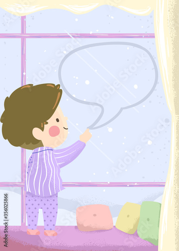 Kid Boy Write Speech Bubble Window Illustration