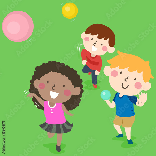 Kids Throwing Balls Outdoors Illustration