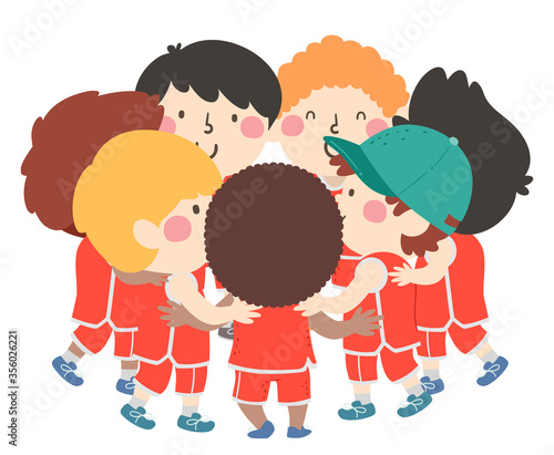 Kids Boys Basketball Hug Huddle Illustration