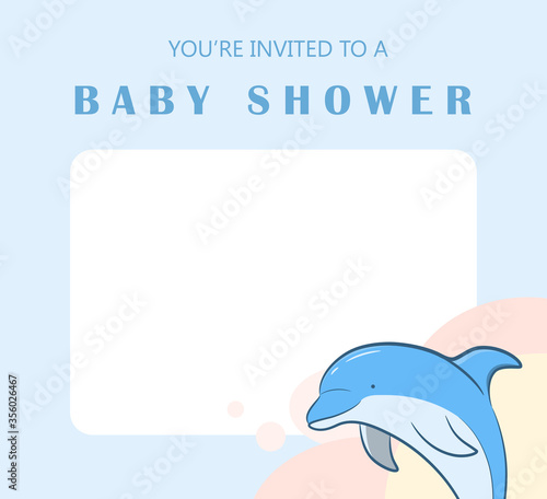 Baby shower invitation template with cute dolphin cover vector design