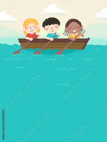 Kids Rowing Boat Lake Backg...