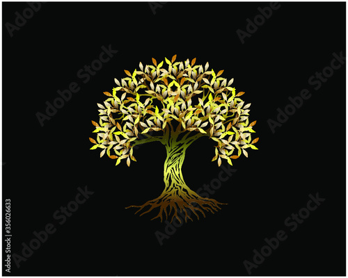 Luxury logotype, Tree with golden leaves Logo vector.
