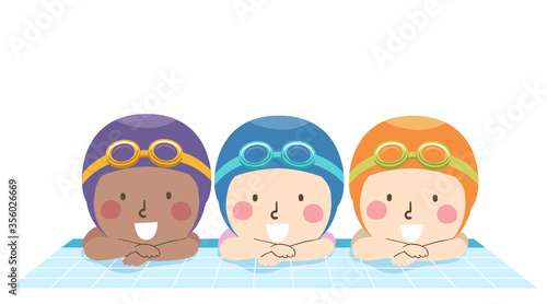 Kids Swimmers Wear Goggles Swim Cap Illustration