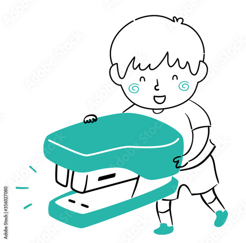 Kid Boy Doodle Stapler Illustration