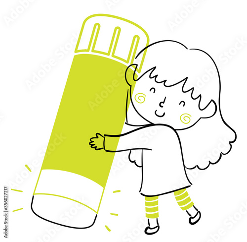 Kid Girl Doodle Glue Stick Illustration