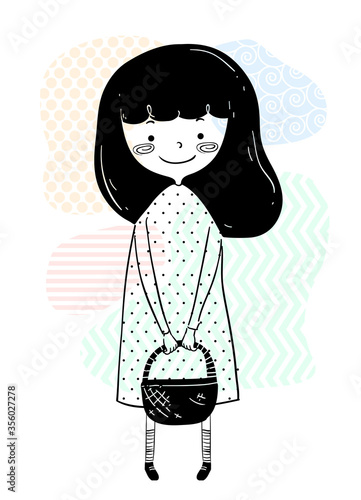 Girl Doodle Carry Basket Il...
