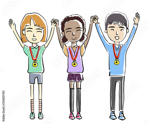 Kids Hands Up Medals Achiev...