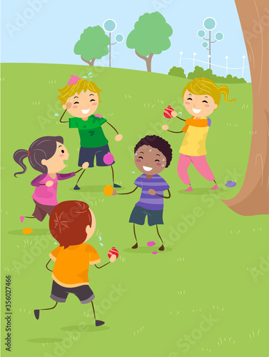 Stickman Kids Water Balloon Fight Illustration