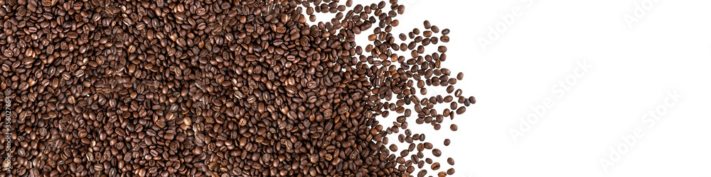 Fototapeta premium Coffee beans isolated on white background. Panorama