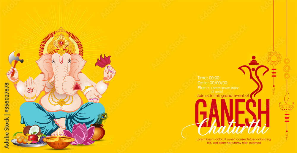 Fototapeta premium vector illustration of Lord Ganpati caricature background for Ganesh Chaturthi festival of India