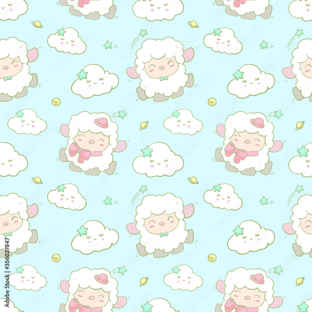 Seamless pattern hand drawn cute sheep background Seamless pattern hand drawn cute sheep background