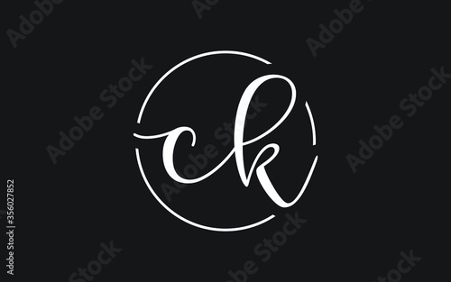 ck or kc Cursive Letter Initial Logo Design, Vector Template