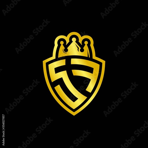 SF monogram logo with shield and crown style design template