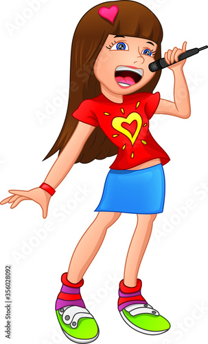 pretty girl singing on a white background