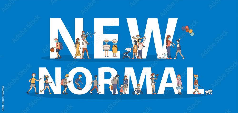 New normal ideas concept together in creative flat big letters group of ...