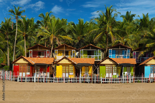 colorful bungalow on the beach of goa -india 