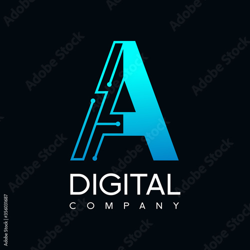 Technology A letter vector logo. This design use alphabet symbol.  Suitable for digital business.