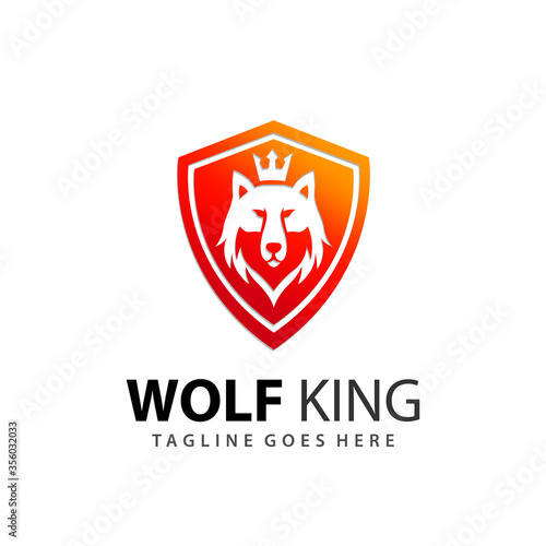 Abstract Wild Wolf King Shield Logo Design Vector Illustration