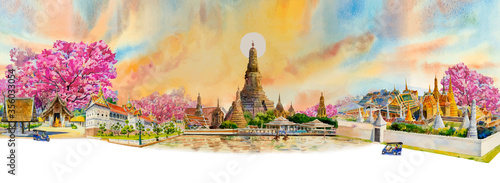 Panorama view famous landmarks Bangkok and Chiang mai in Thailand.