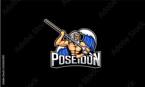 Poseidon and wave esport logo vector 